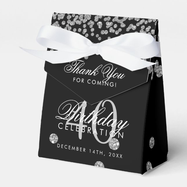 Silver Black 40th Birthday Thank You Confetti Favour Box (Front Side)