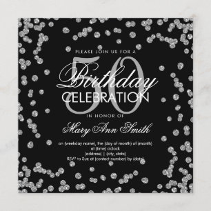 Silver Black 50th Birthday Glitter Confetti Invitation