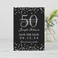 Silver Black 50th Birthday Save the Date & Details