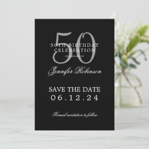 Silver Black 50th Birthday Save the Date  Invitation