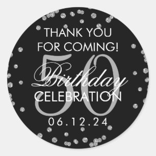 Silver Black 50th Birthday Thank You Confetti Classic Round Sticker