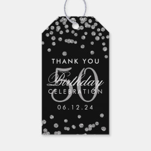 Silver Black 50th Birthday Thank You Confetti Gift Tags