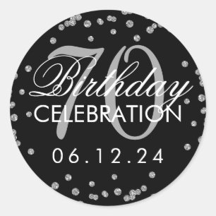 Silver Black 70th Birthday Glitter Confetti Classic Round Sticker