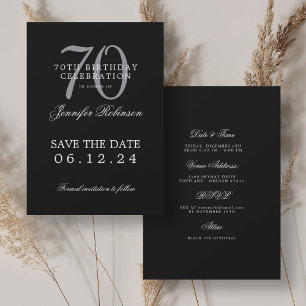 Silver Black 70th Birthday Save the Date Details Invitation