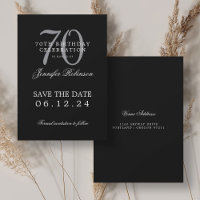 Silver Black 70th Birthday Save the Date 
