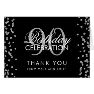 Silver Black 90th Birthday Thank you Glitter