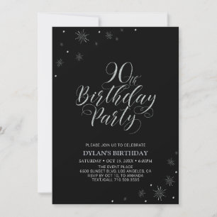 Silver & Black 90th Photo Birthday Party Invitation