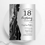 Silver Black Agate 18th Birthday Invitation<br><div class="desc">Black and silver agate 18th birthday party invitation. Elegant modern design featuring rock stone agate marble geode background,  faux glitter silver and typography script font. Trendy invite card perfect for a stylish women's bday celebration. Printed Zazzle invitations or instant download digital printable template.</div>