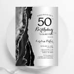 Silver Black Agate 50th Birthday Invitation<br><div class="desc">Black and silver agate 50th birthday party invitation. Elegant modern design featuring rock stone marble geode background,  faux glitter silver and typography script font. Trendy invite card perfect for a stylish women's bday celebration. Printed Zazzle invitations or instant download digital printable template.</div>