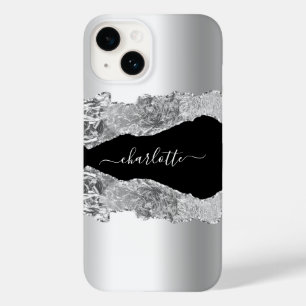 Silver black agate marble name script  Case-Mate iPhone 14 case