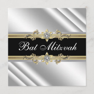Silver Black and Gold Bat Mitzvah Invitation