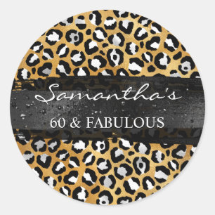 Silver Black and Gold Foil Leopard 60 & Fabulous Classic Round Sticker