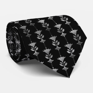 Silver black art deco tiled pattern neck tie