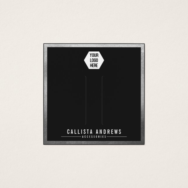 Silver Black Border Logo Hair Clips Display Card (Front)