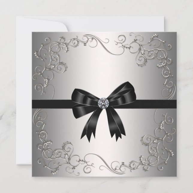 Silver Black Bow Black Tie Corporate Party Invitation (Front)