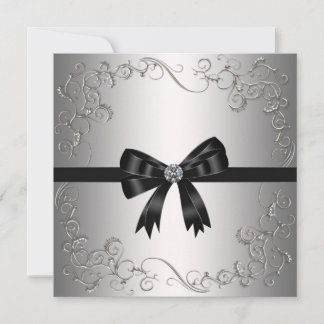Silver Black Bow Black Tie Corporate Party Invitation