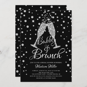 Silver & Black Bubbly & Brunch Bridal Shower Invitation