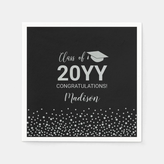 Silver & Black Confetti Class Graduation Party Nap Napkin (Front)