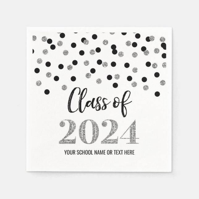 Silver Black Confetti Class of 2024  Napkins (Front)