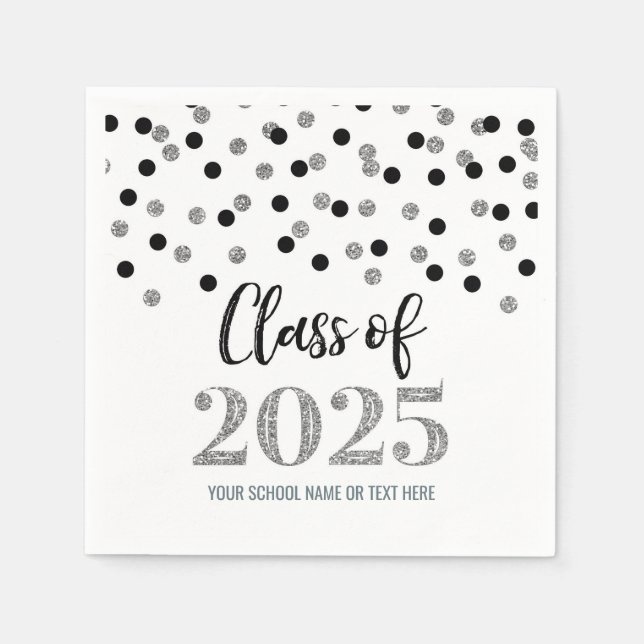 Silver Black Confetti Class of 2025 Napkins (Front)