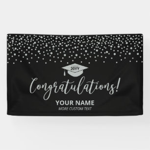 Silver & Black Confetti Congratulation Graduation Banner
