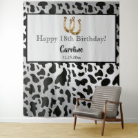 Silver & Black Cow Spots & Gold Horseshoe Birthday