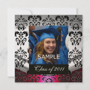 SILVER ,BLACK DAMASK GRADUATION MONOGRAM Champagne Announcement