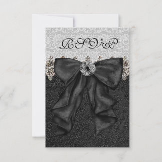 Silver Black Damask RSVP Card