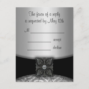 Silver & Black Damask RSVP Cards