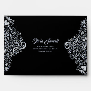 Silver Black Diamond Damask Wedding Envelope