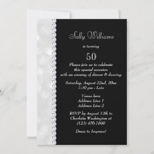 Silver & Black Diamond Decoration 50th Birthday Invitation