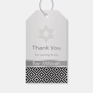Silver black diamond pattern Bar Mitzvah Gift tag