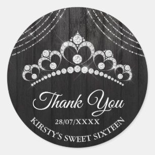 Silver Black Diamond Tiara Sweet 16 Classic Round Sticker