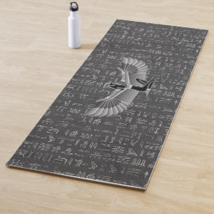 Silver Black Egyptian Princess Hieroglyphs Yoga Mat
