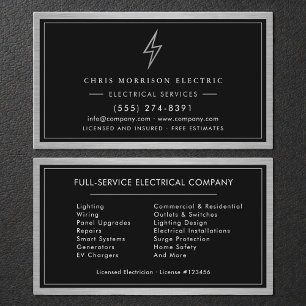 Silver & Black Electrical Services Electrician Business Card