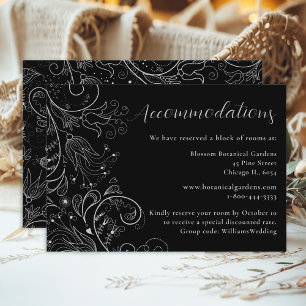 Silver Black Elegant Floral Wedding Accommodations Enclosure Card