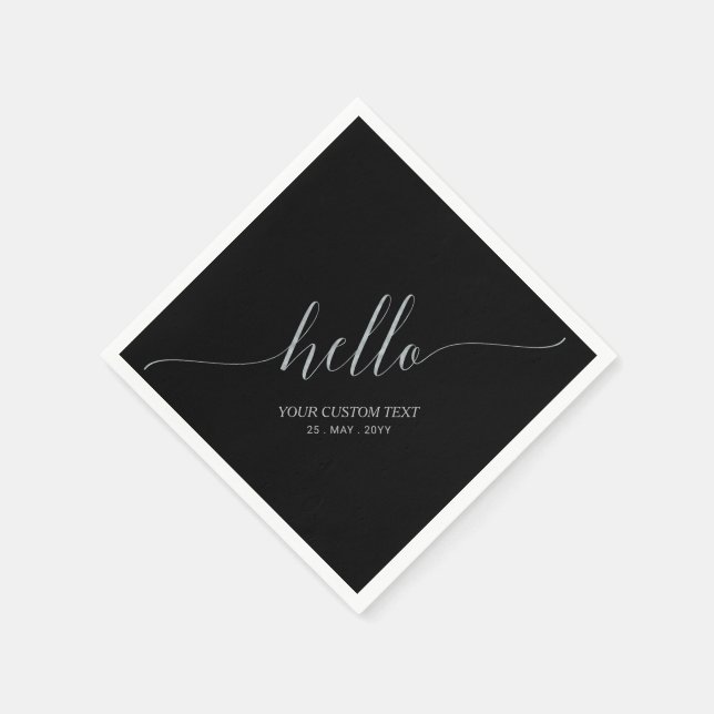 Silver Black Elegant Script Lettering Hello Party Napkin (Corner)