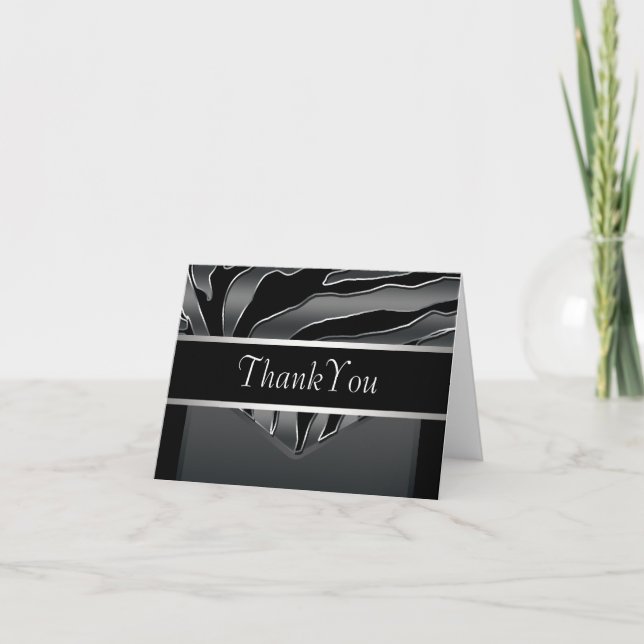 Silver Black Elegant Zebra Thank You Card (Front)