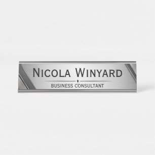 Silver Black Executive Desk Nameplate
