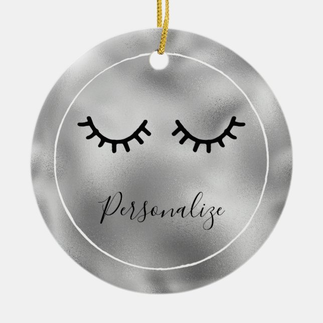 Silver Black Eyelashes Ceramic Tree Decoration (Front)
