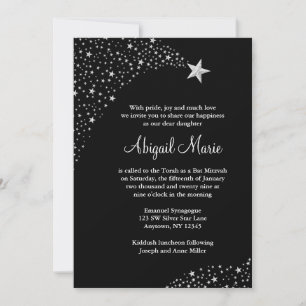 Silver Black Falling Stars Bat Mitzvah Invitation