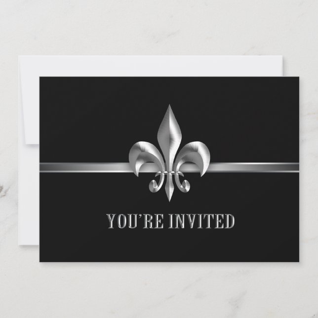 Silver Black Fleur de Lis Event Invitation (Front)