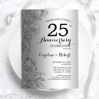 Silver Black Floral 25th Anniversary