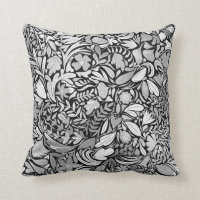 Silver Black Floral Leaves Illustration Pattern