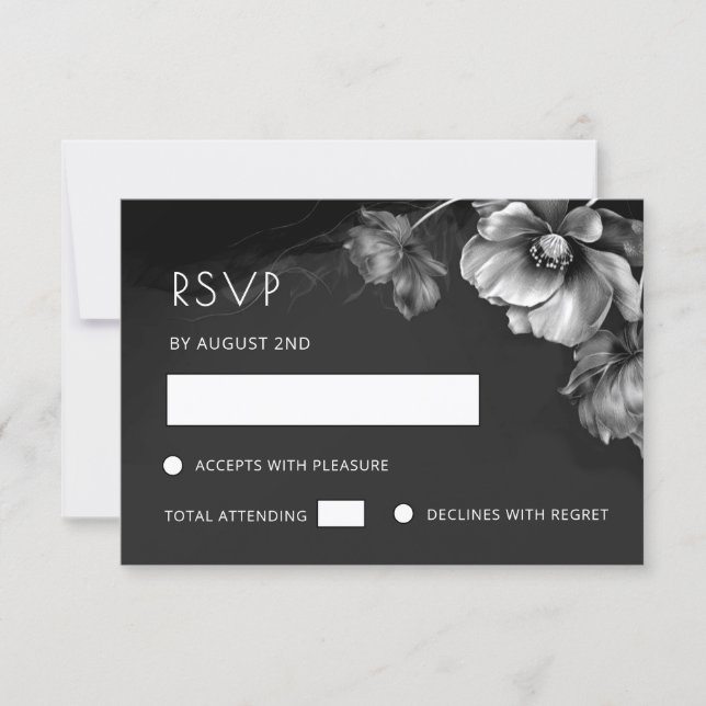 Silver Black Floral RSVP Card (Front)