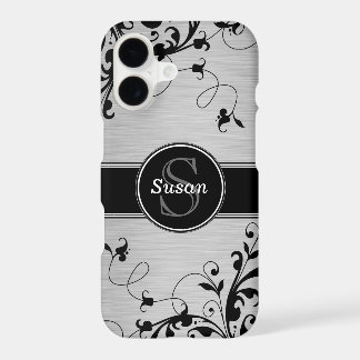 Silver Black Floral Swirls