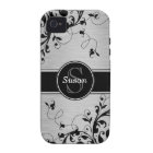 Silver Black Floral Swirls iPhone 4 Case-Mate