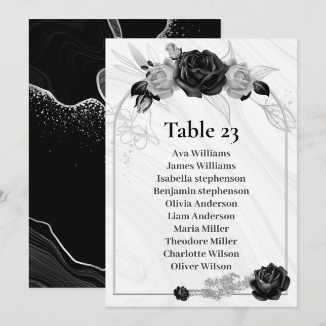 silver & black flowers seating chart table number (Front/Back)