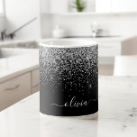 Silver Black Girly Glitter Sparkle Monogram Name Coffee Mug<br><div class="desc">Silver and Black Sparkle Glitter Brushed Metal Monogram Name and Initial Coffee Cup or Mug. This makes the perfect sweet 16 birthday,  wedding,  bridal shower,  anniversary,  baby shower or bachelorette party gift for someone that loves glam luxury and chic styles.</div>
