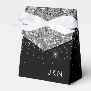 Silver Black Girly Glitter Sparkle Monogram Name Favour Box